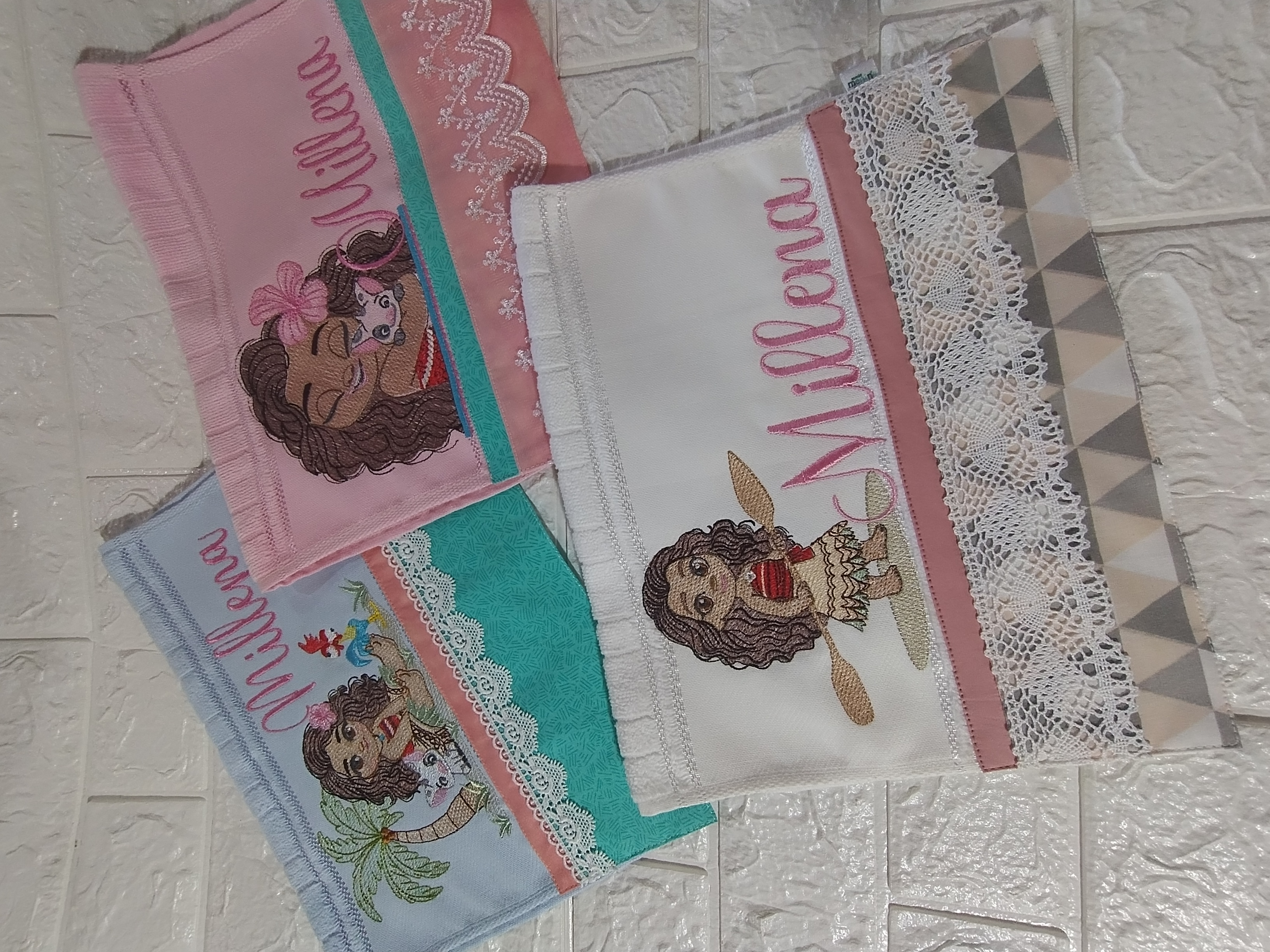 Trio Toalhas de Mão Personalizadas Moana