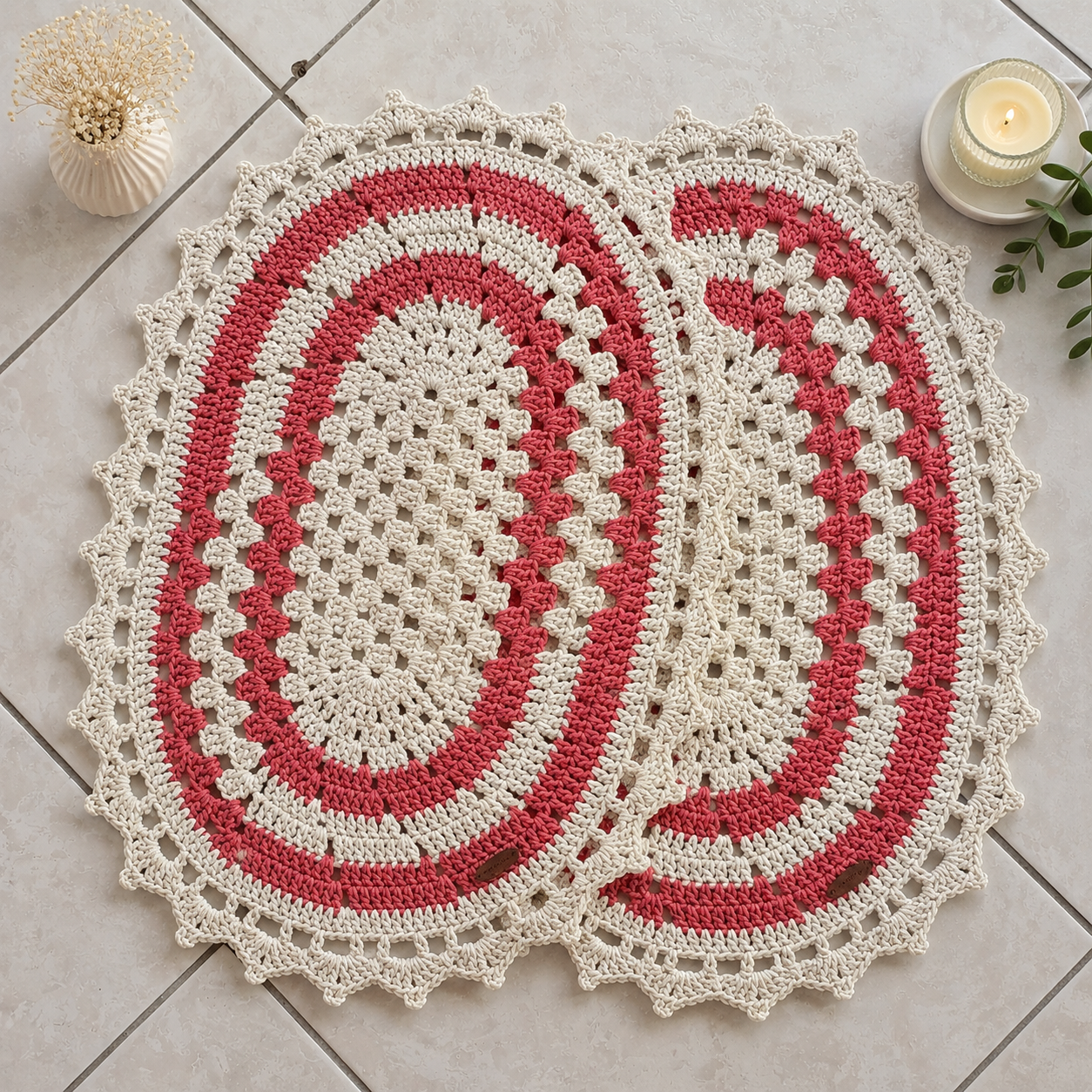 tapetes de crochê kit 2 pecas retangular decorativo para sua casa
