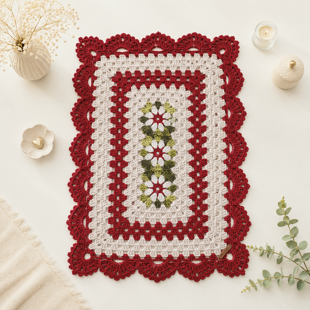 Tapete de crochê Cláudia retangular decorativo para sua casa