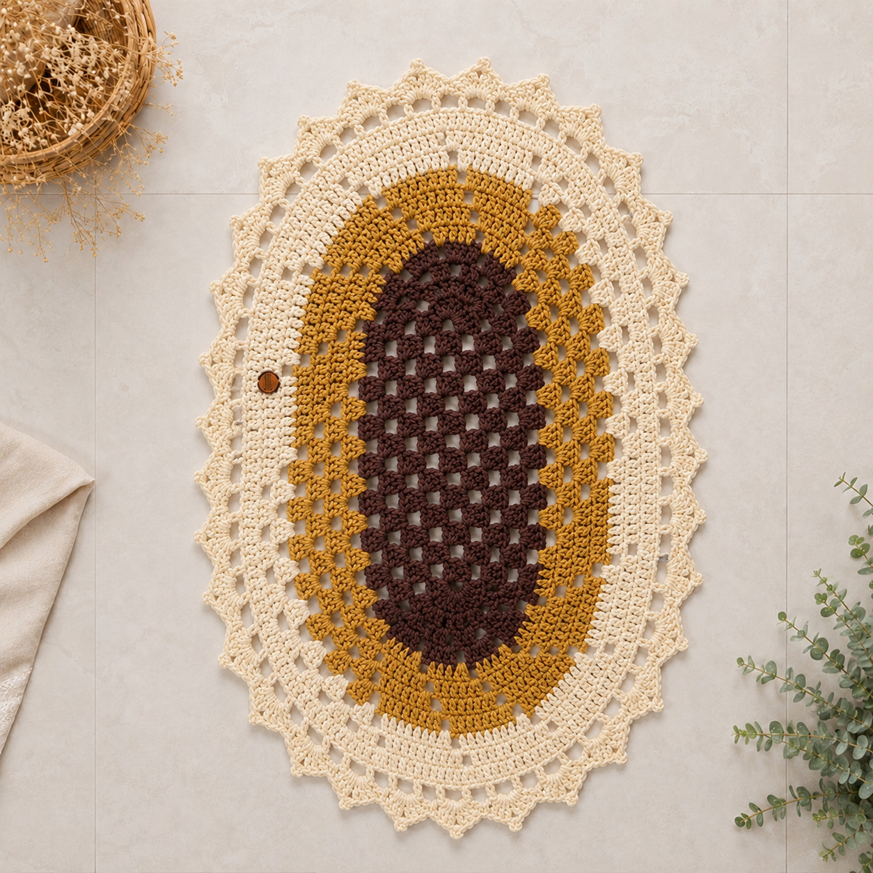 Tapete de croche catavento oval multiuso decorativo para sua casa