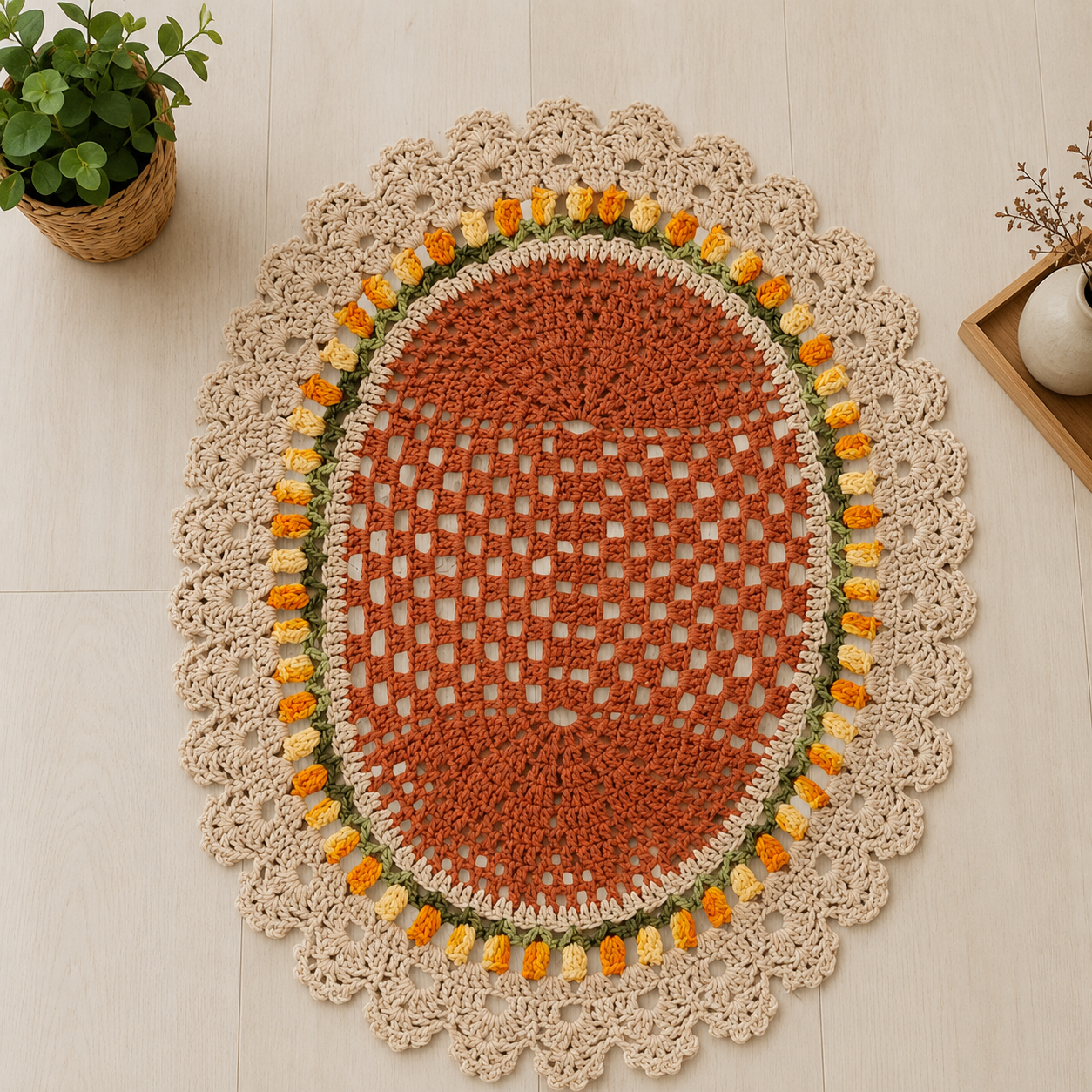 Tapete de crochê Darla Oval multiuso decorativo para sua casa