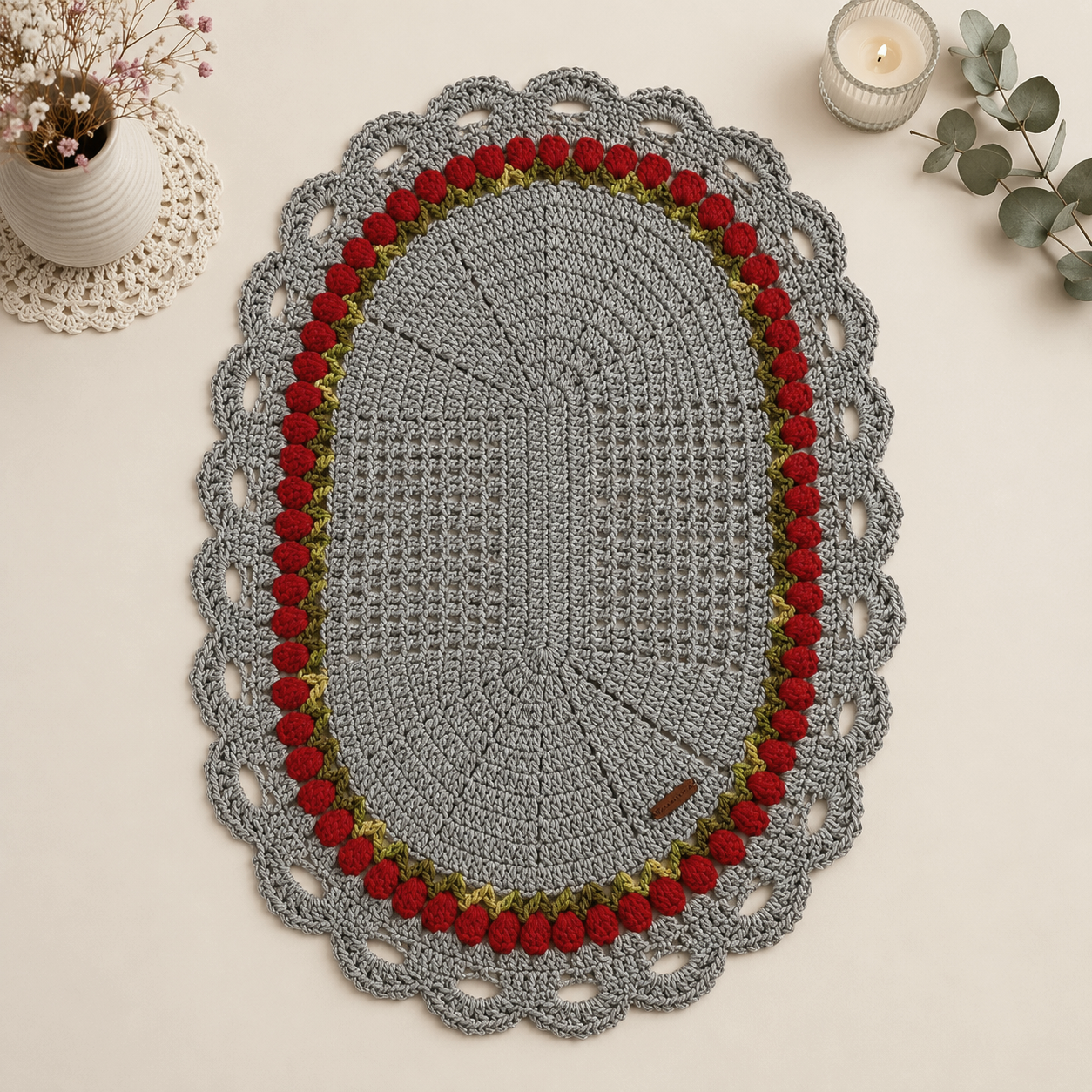 Tapete de crochê Débora oval multiuso decorativo para sua casa