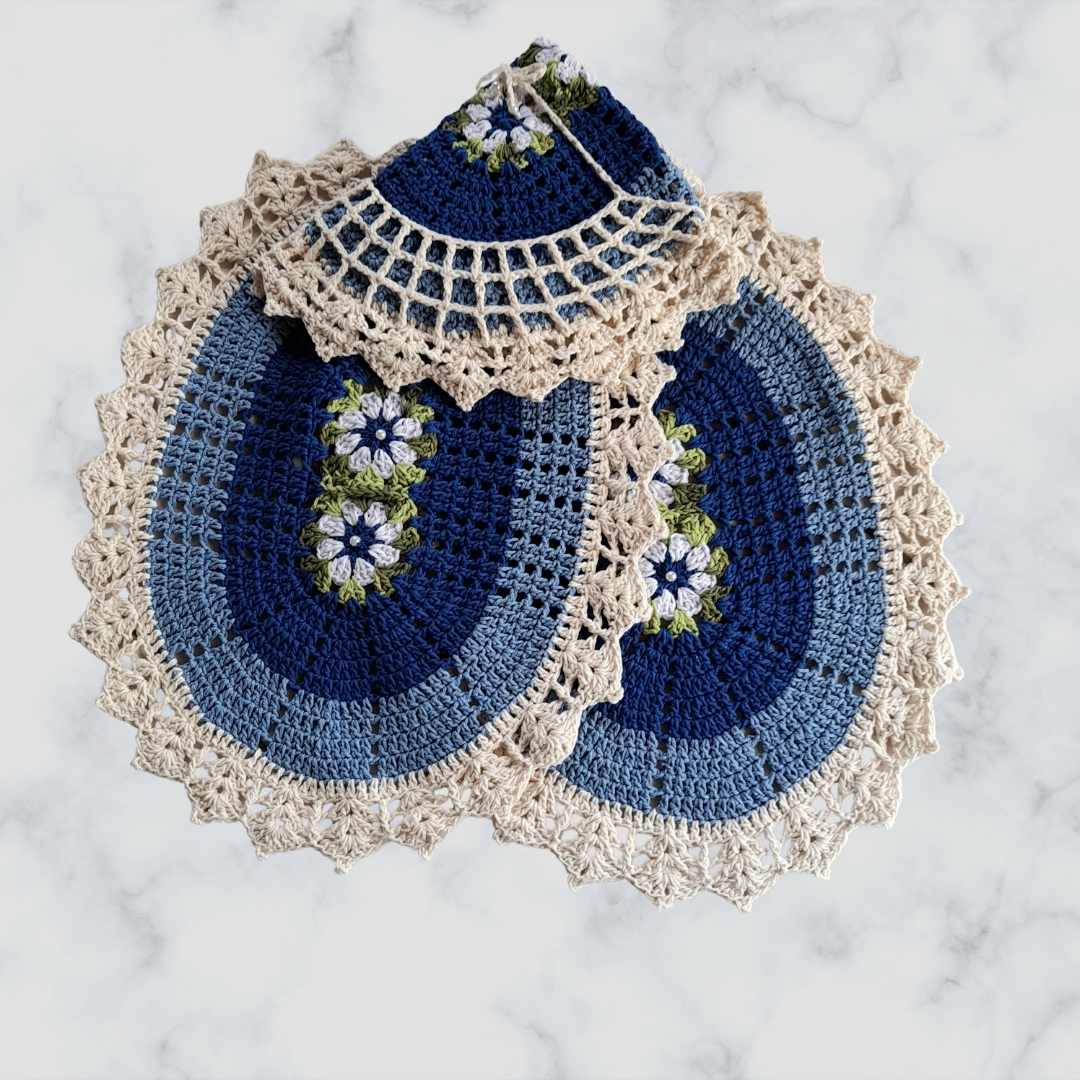 Conjunto de banheiro de crochê Mary 03 peças oval decorativa para seu banheiro