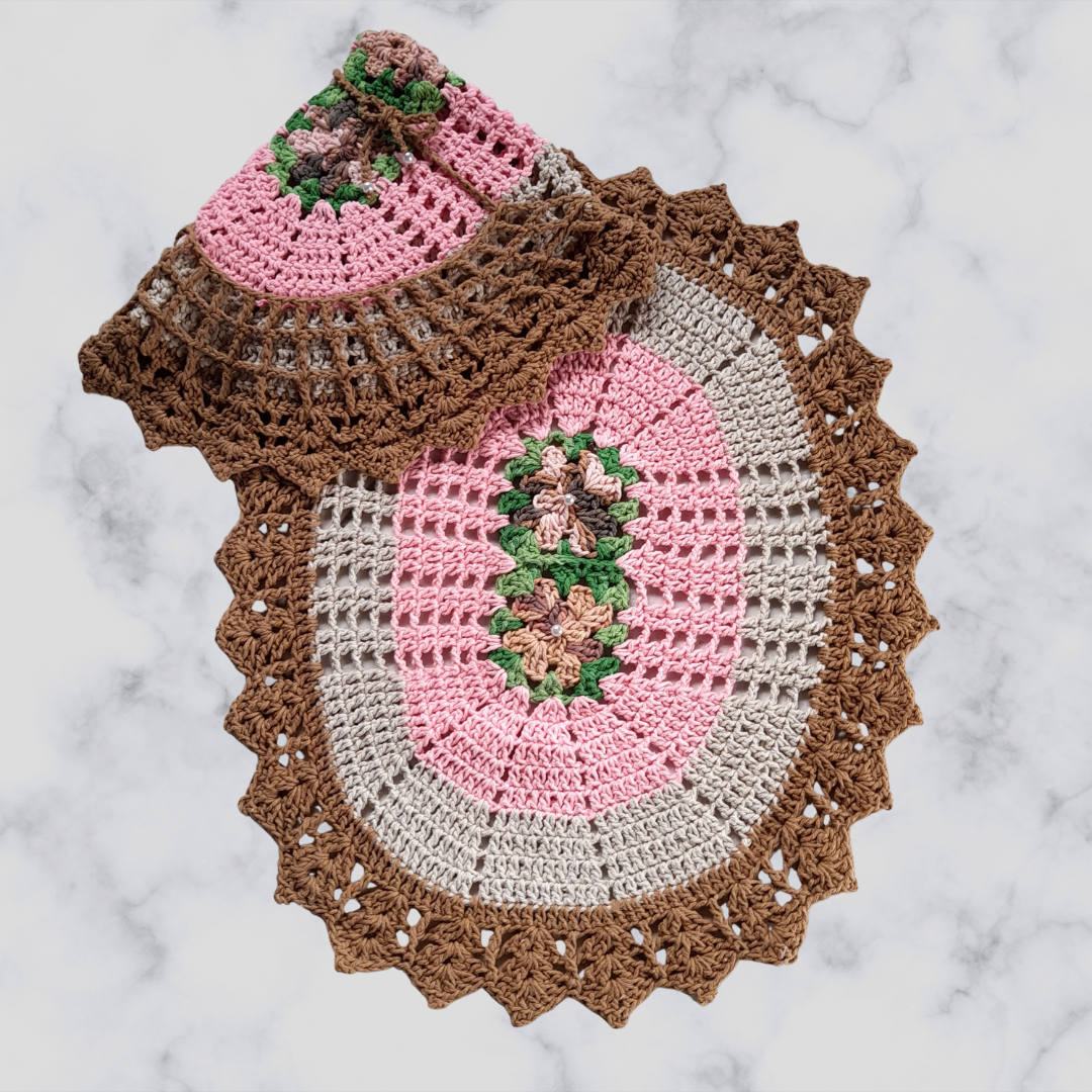 Conjunto de banheiro de crochê mary 02 peças Oval decorativa para seu banheiro