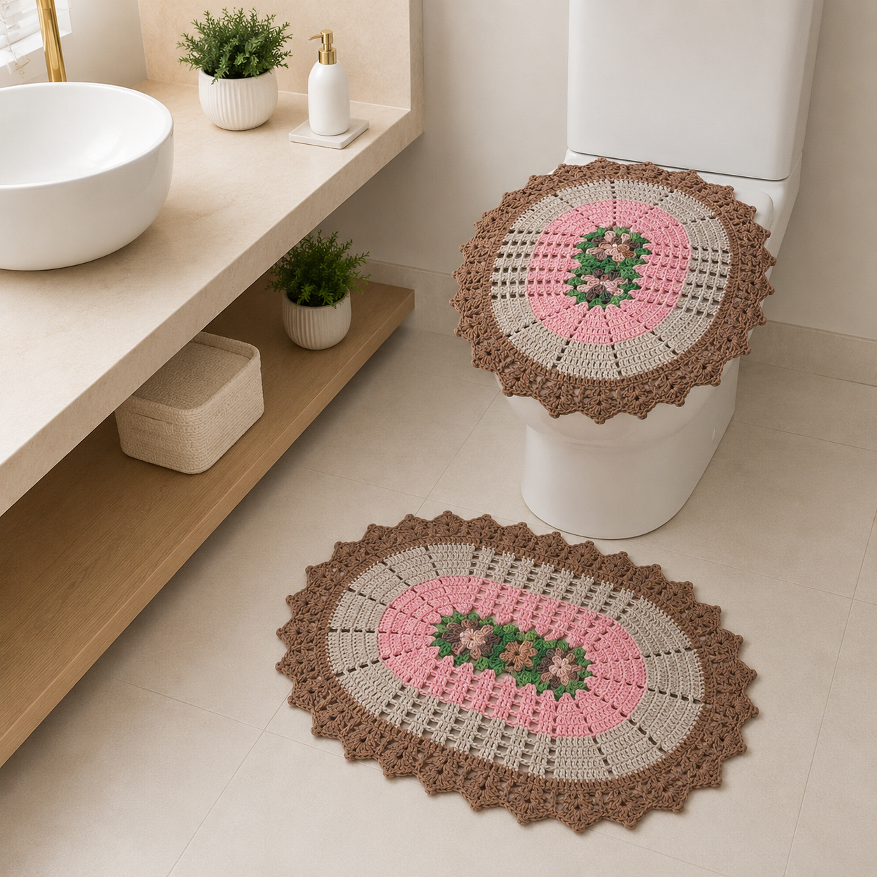 Conjunto de banheiro de crochê mary 02 peças Oval decorativa para seu banheiro