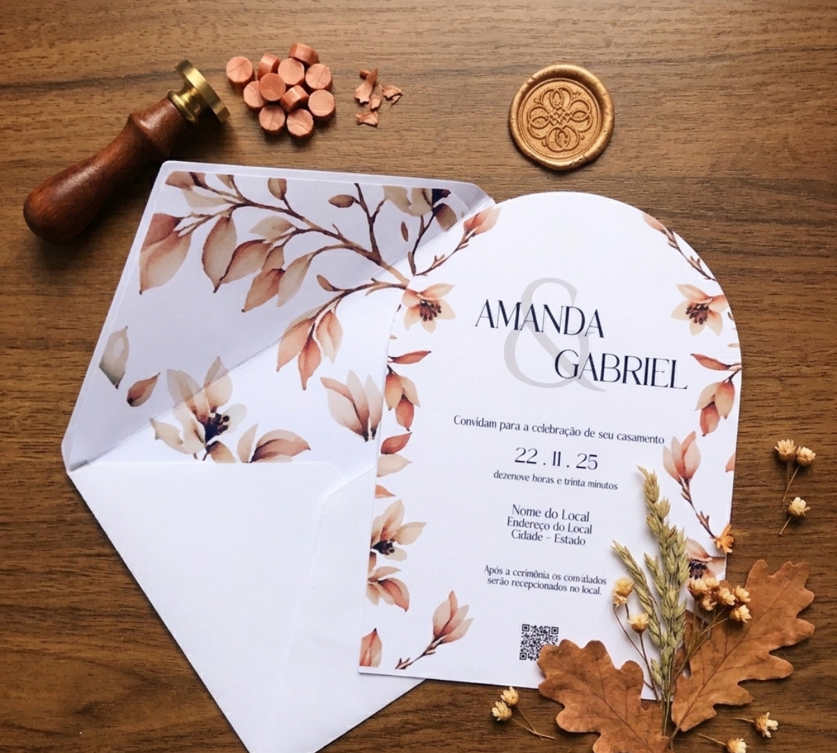 Convite de Casamento Floral Boho em Tons Terrosos e Terracota