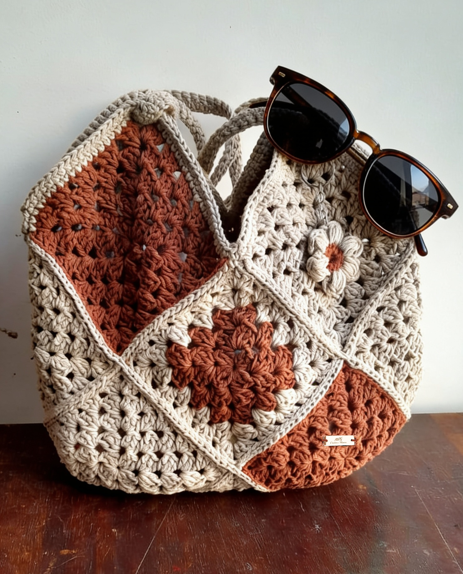 Bolsa de Crochê Quadrados de Vovó (Granny Square) com Chaveiro