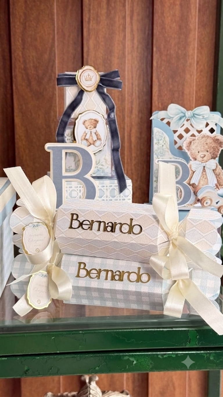 Kit Lembrancinhas Maternidade e Chá de Bebê Ursinho - Menino e Menina - Caixinha Candy Personalizada