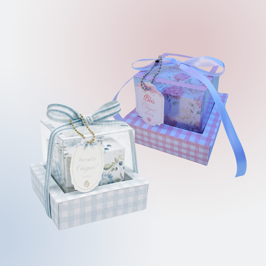 Kit Lembrancinha Maternidade e Chá de Bebê Caixa Bloom Acetato - Menino e Menina (Mínimo 05 un)