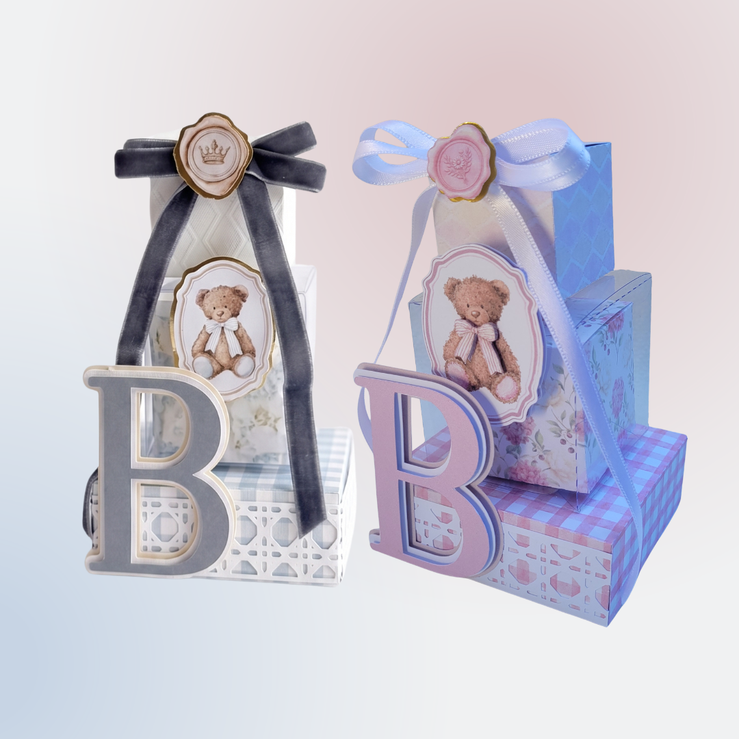 Kit Lembrancinha Maternidade e Chá de Bebê Caixa Treebox 3D Ursinho - Menino e Menina (Mínimo 05 un)
