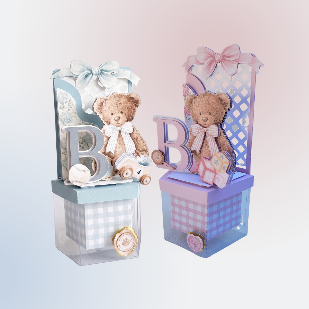 Kit Lembrancinha Maternidade e Chá de Bebê Ursinho Luxo - Caixa Cenário Box Dreams (Mínimo 05 un)
