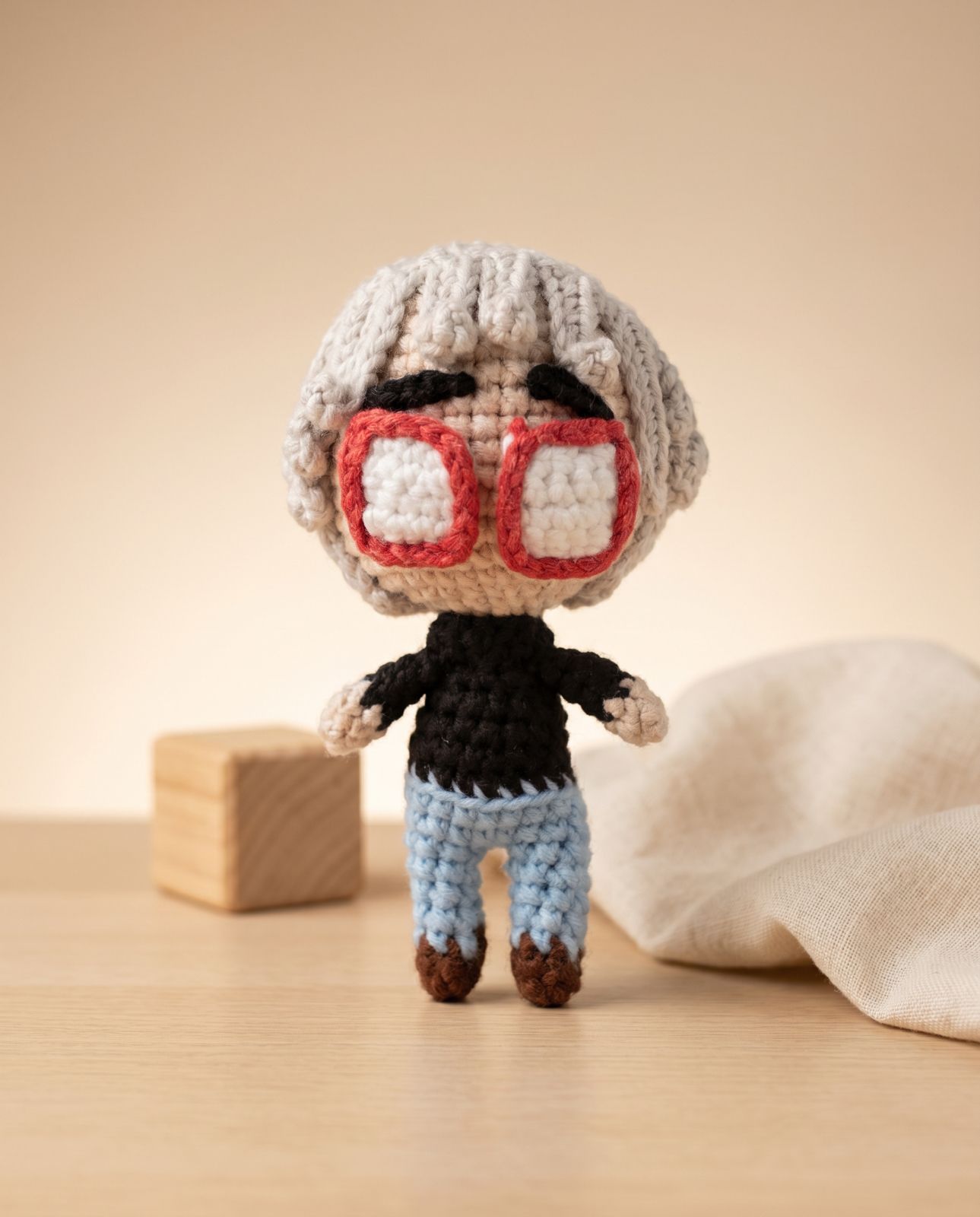 Artista Andy Warhol miniatura em amigurumi para colecionar