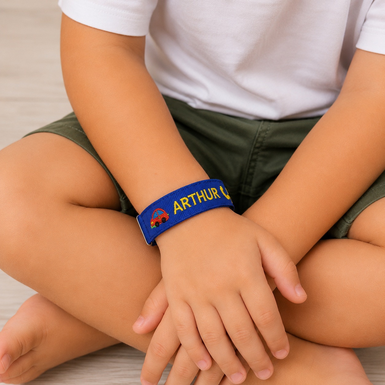 Pulseira de Identificação Infantil Personalizada com Nome e Telefone Ajustável e Confortável Azul Royal