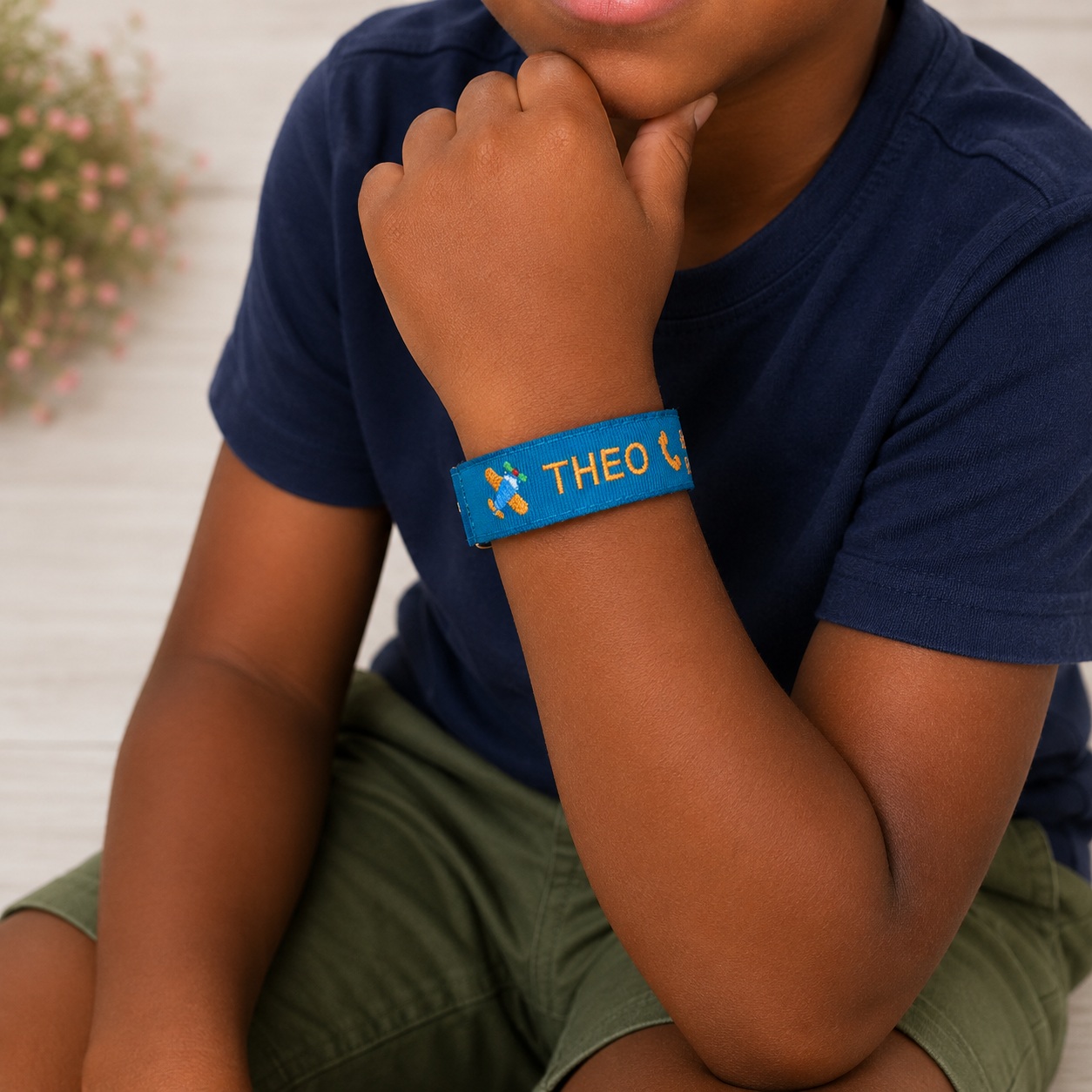 Pulseira de Identificação Infantil Personalizada com Nome e Telefone Ajustável e Confortável Azul Tifany