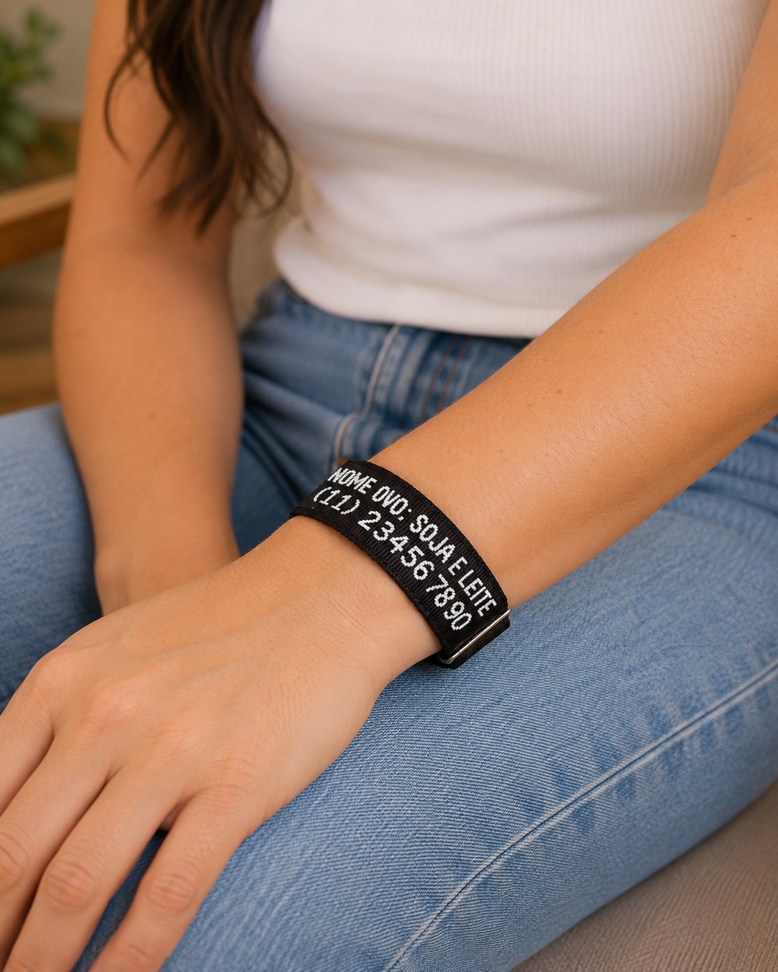 Pulseira de Identificação Infantil com Alerta Médico Personalizada preta