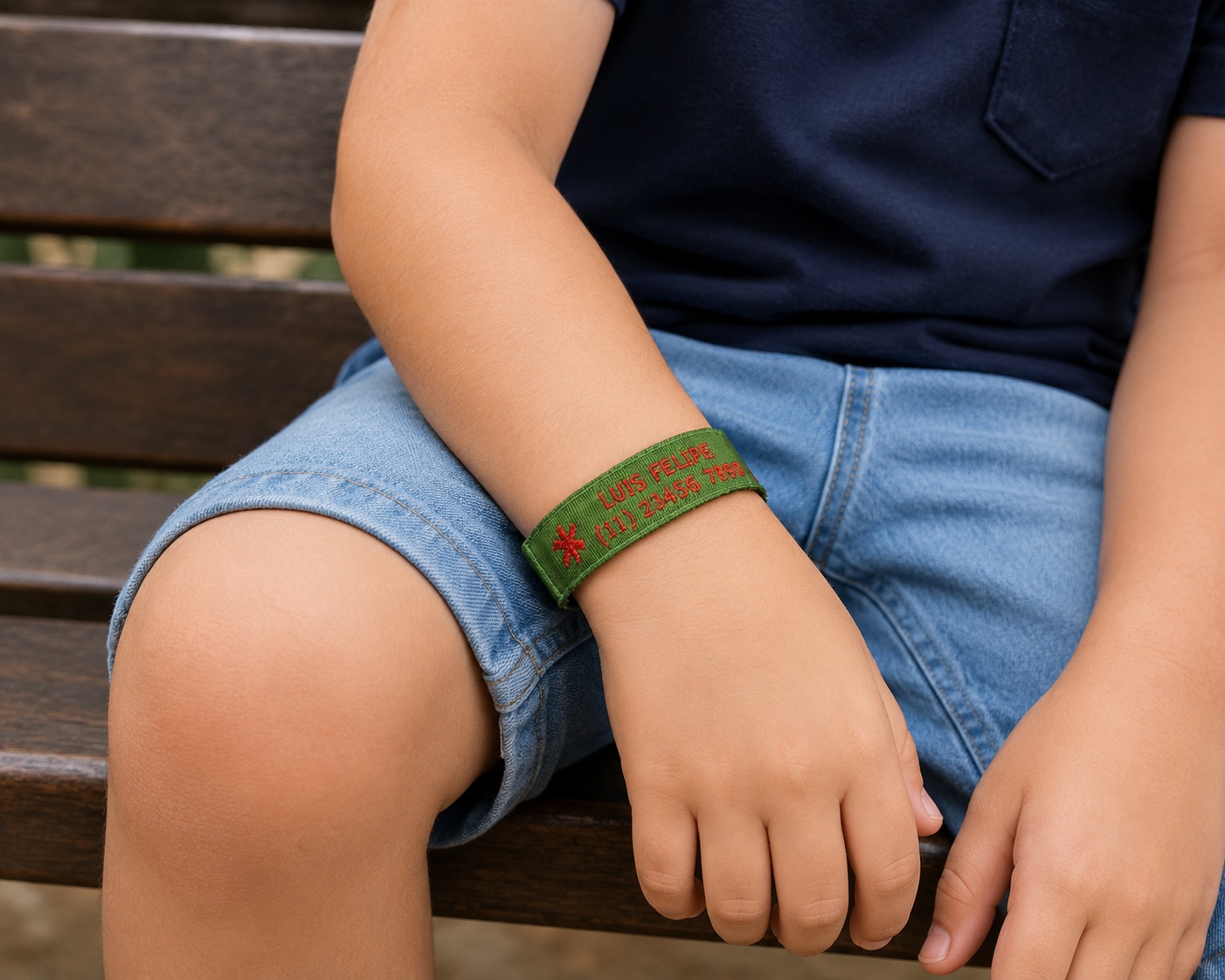 Pulseira de Identificação Infantil com Alerta Médico Personalizada verde militar