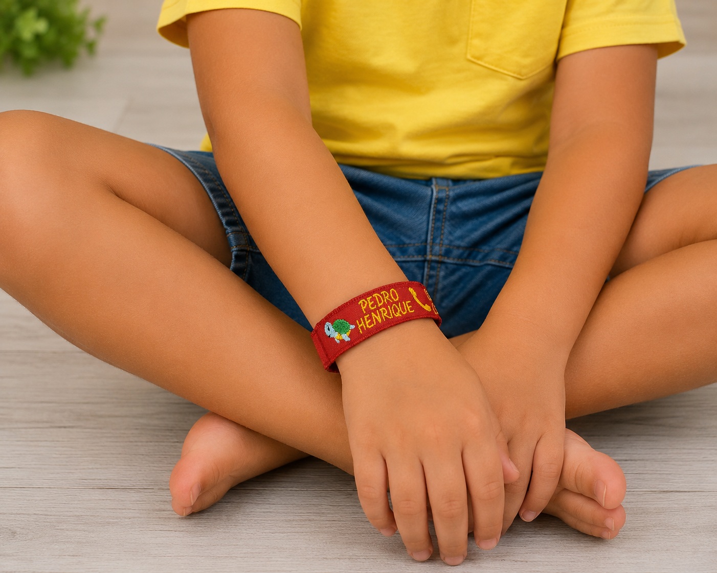 Pulseira de Identificação Infantil Personalizada com Nome e Telefone Ajustável e Confortável Vermelha