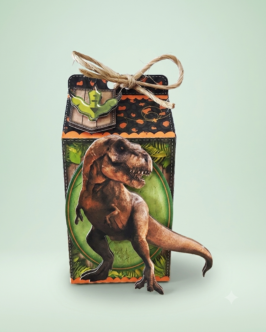 Caixinha Milk personalizada para lembrancinha de festa Tema Dinossauro Real (Compre e Monte)