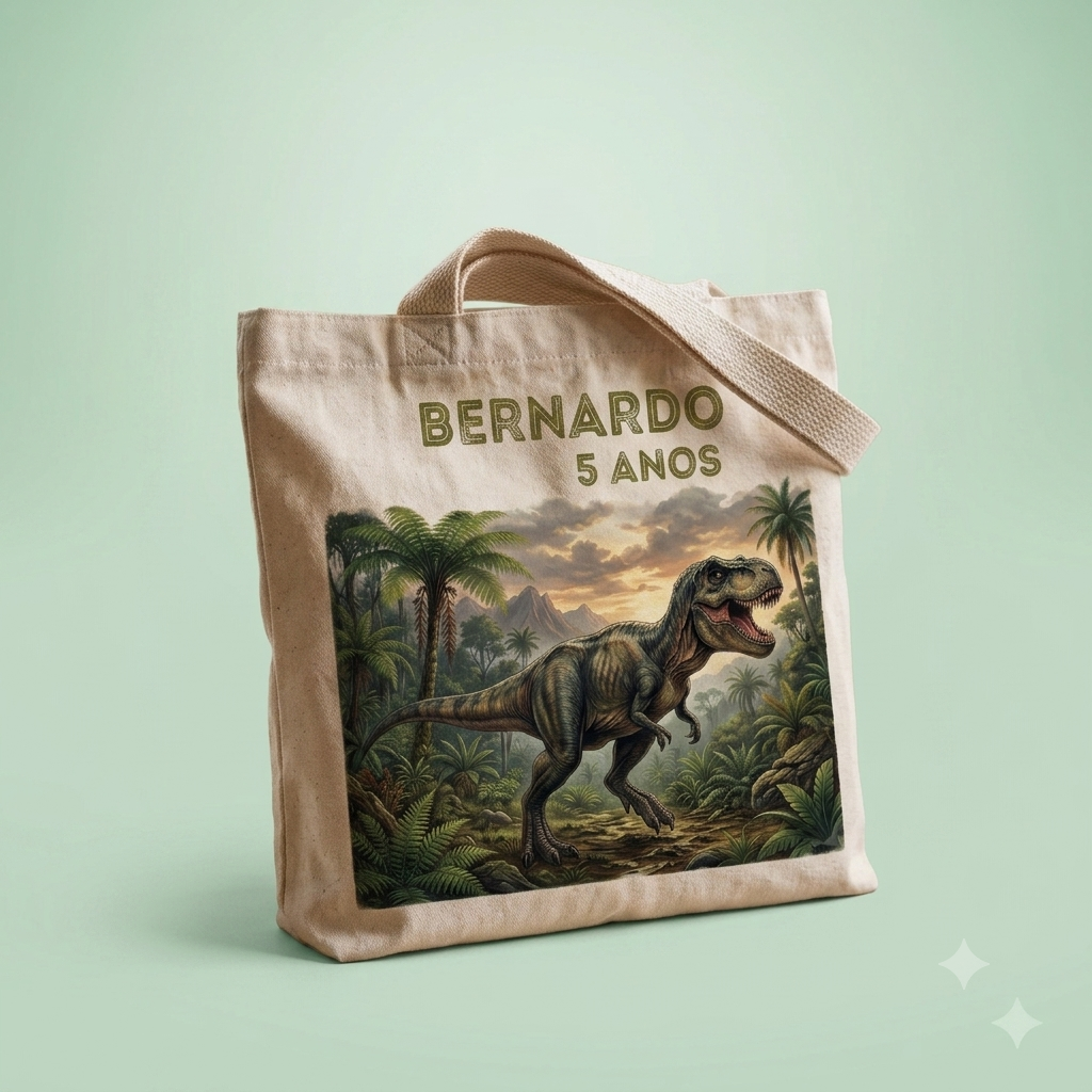Mini Ecobag Personalizada para lembrancinhas 20x20 cm Dinossauro