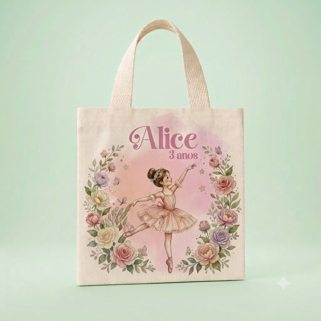 Mini Ecobag Personalizada para lembrancinhas 20x20 cm Bailarina