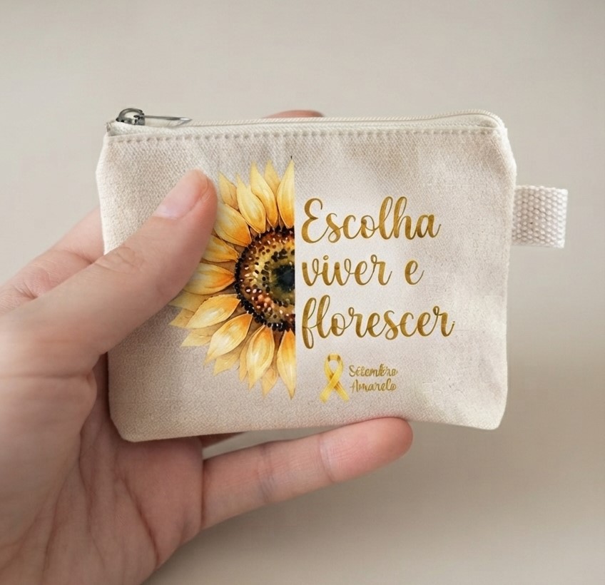 Porta-Moedas Algodão Cru - Setembro Amarelo personalizado com a Sua Logo