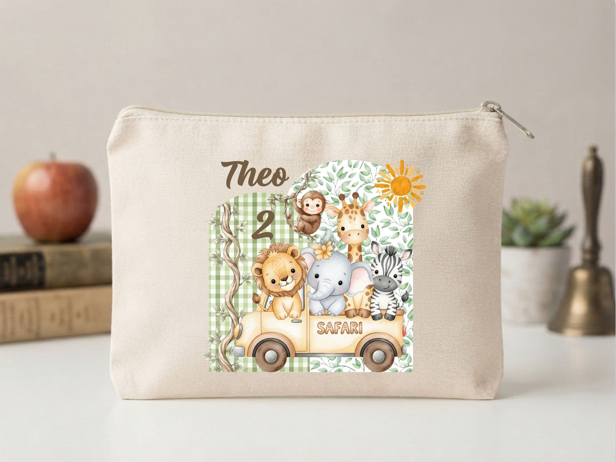 Lembrancinha Nécessaire Personalizada Algodão Cru 20x15 Estampa DTF Safari