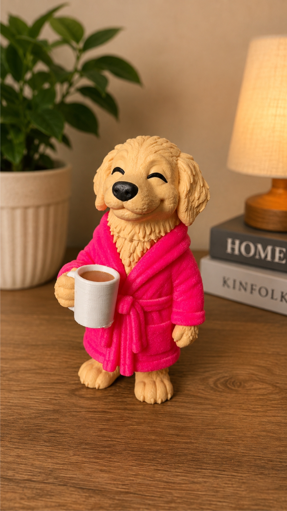 Cachorro Golden Tomando Café Decorativo em Impressão 3D – Estatueta Fofa para Decoração 🐶☕