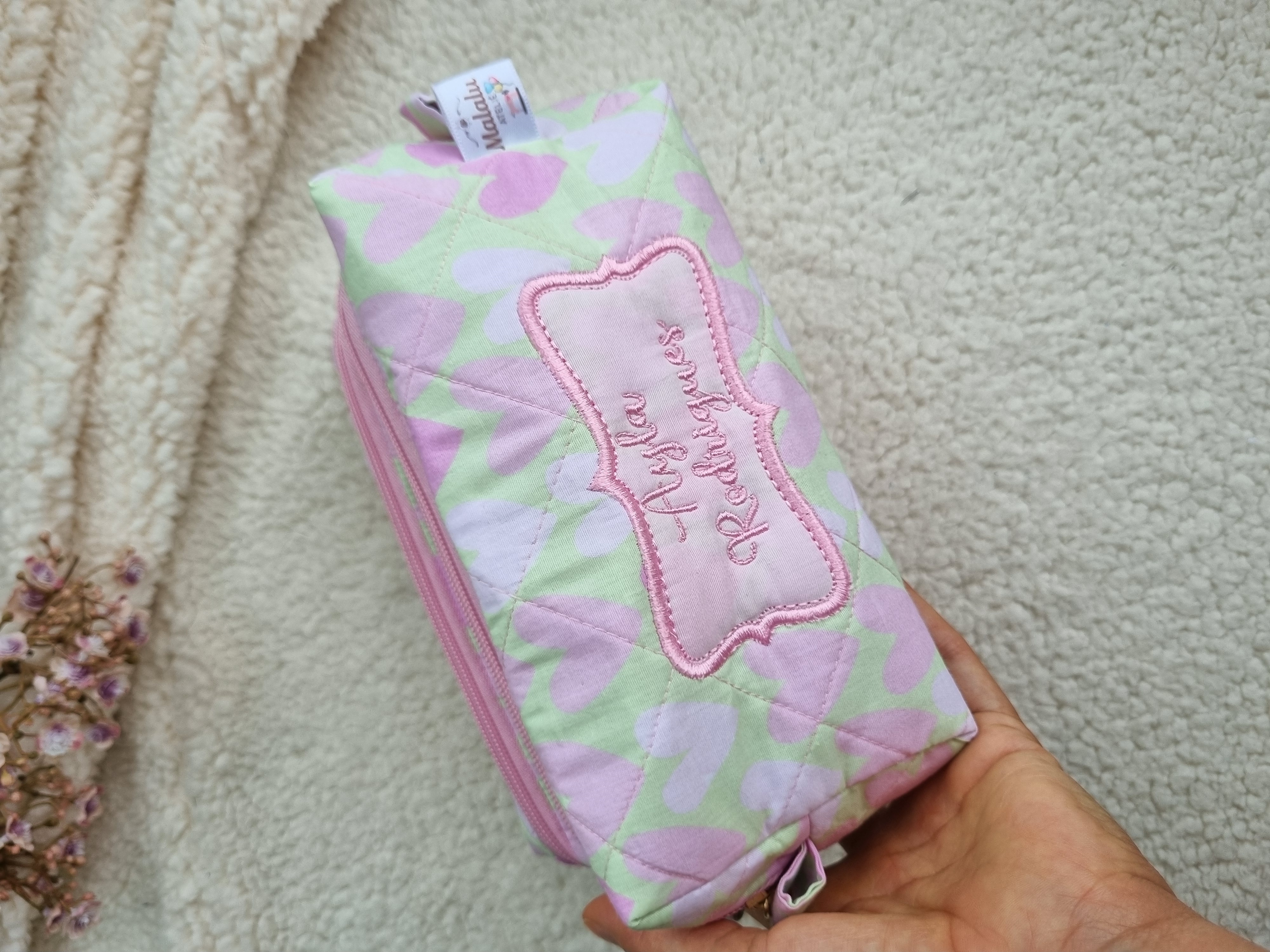 Estojo Escolar Triplo 3 Zíperes Personalizado Feminino Delicado Rosa