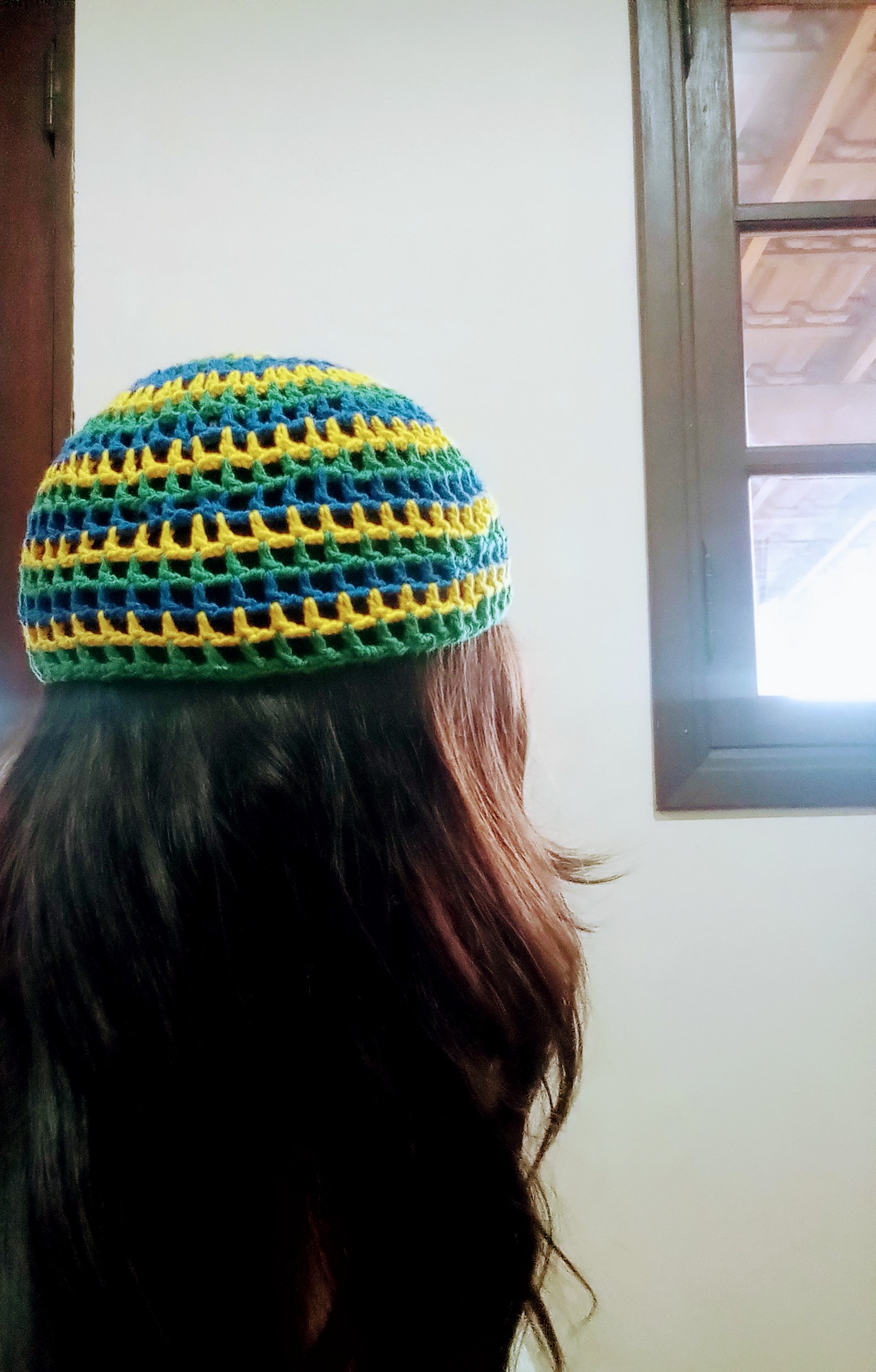 Headpiece em crochê Copa do Mundo Brasil