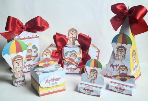 Kit de 50 Lembrancinhas para Festa Infantil Urso Aviador