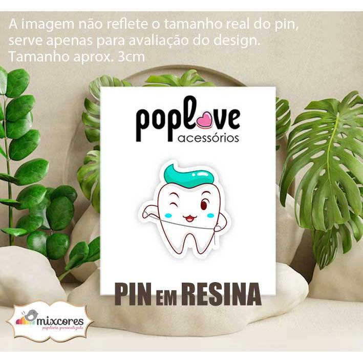 Pin Broche em Resina - Dente com Pasta e Fio Dental