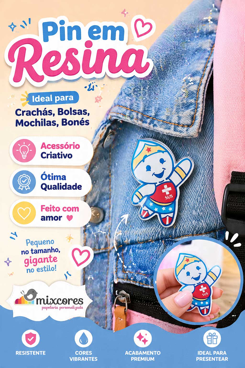 Pin Broche em Resina - Maria Gotinha Maravilha - Enfeite Crachá Presente Brinde