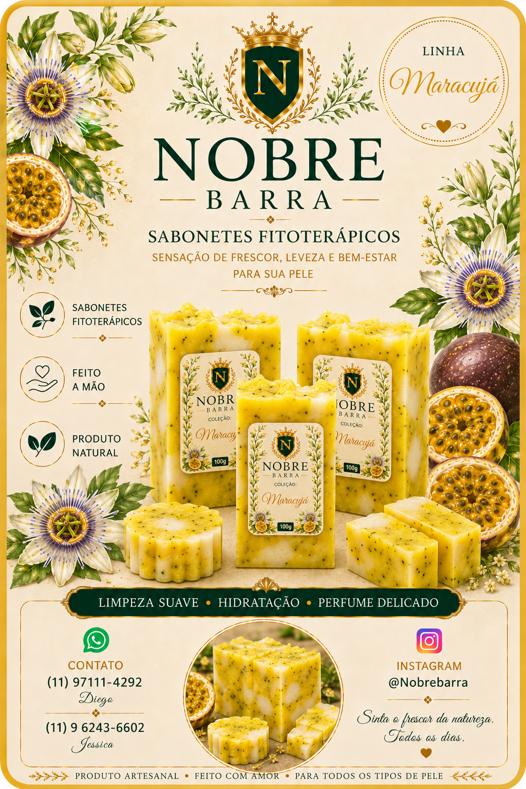 Sabonete Artesanal, Sabonete Fitoterápico, Sabonete de Maracujá, Sabonete de Glicerina Natural, feito a Mão
