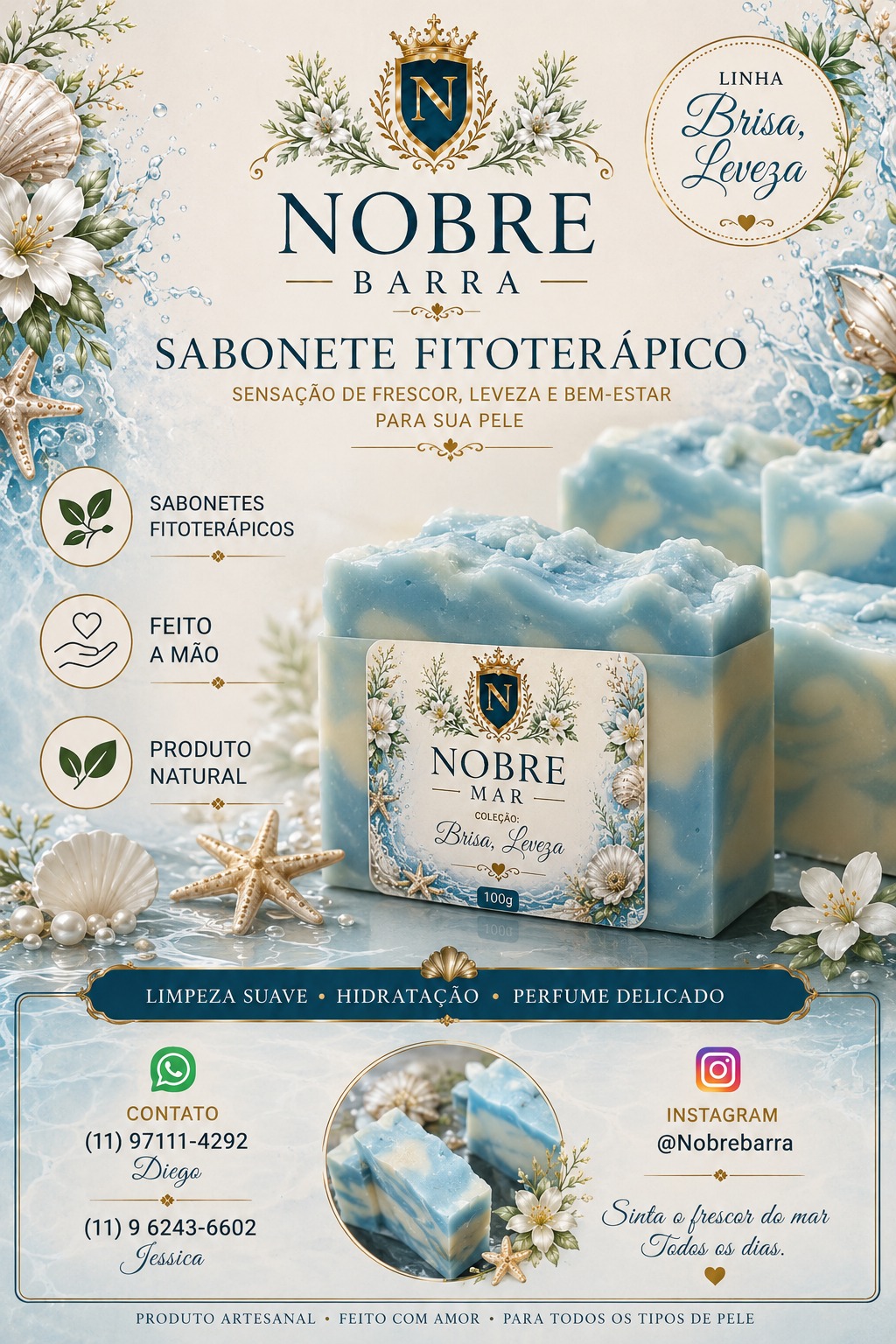 Sabonete Artesanal, Fitoterápico, BRISA, LEVEZA, Sabonete Natural, Feito a Mão