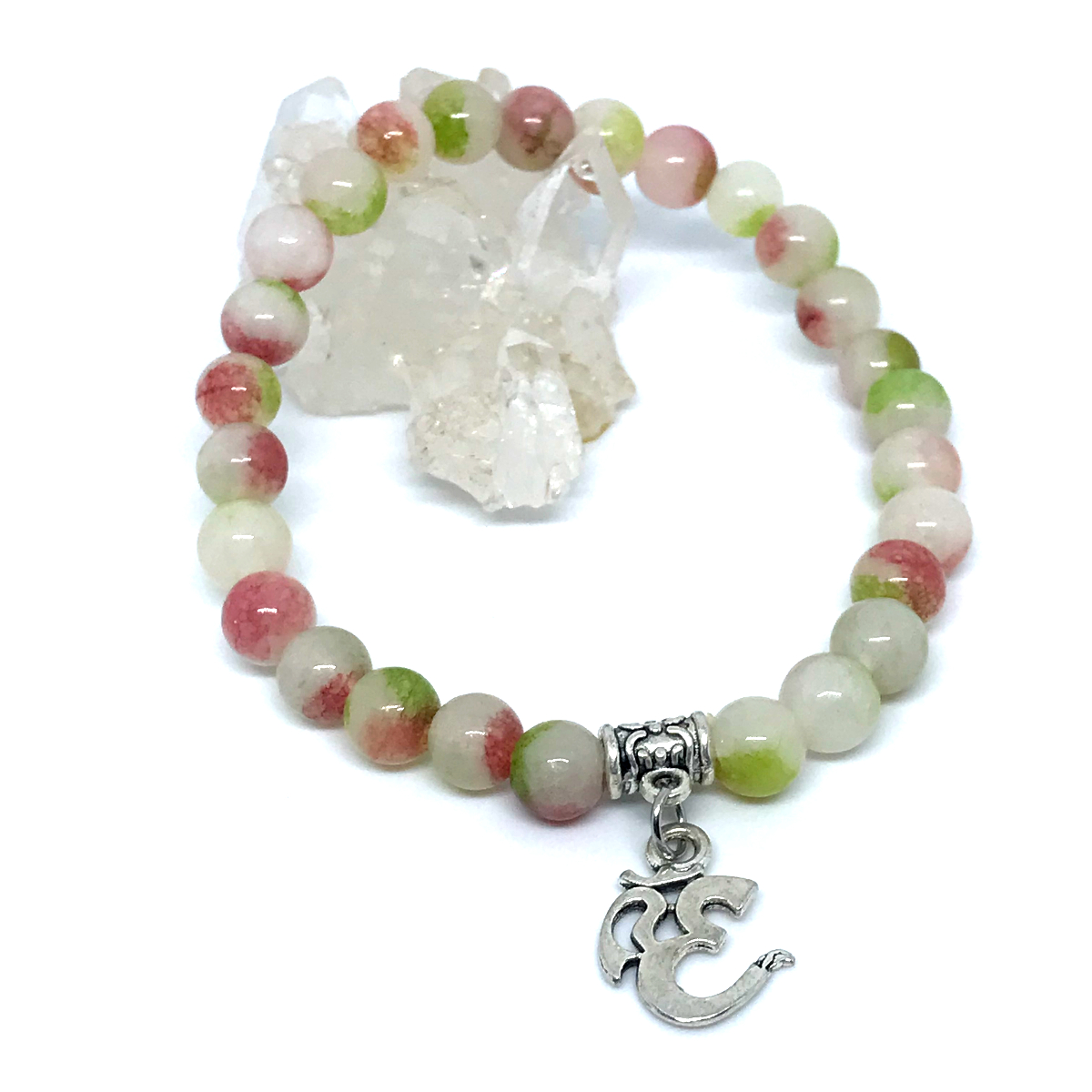 Pulseira Japamala 27 Contas Jade Color Com Símbolo OM