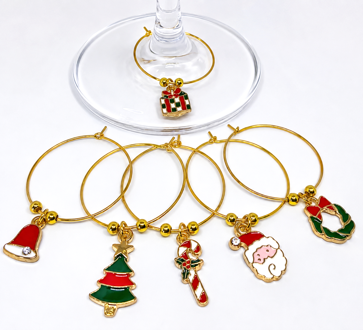 Identificador De Taças Natalino Kit Com 6 Peças Esmaltadas kit com 6 aros - Mesa Posta