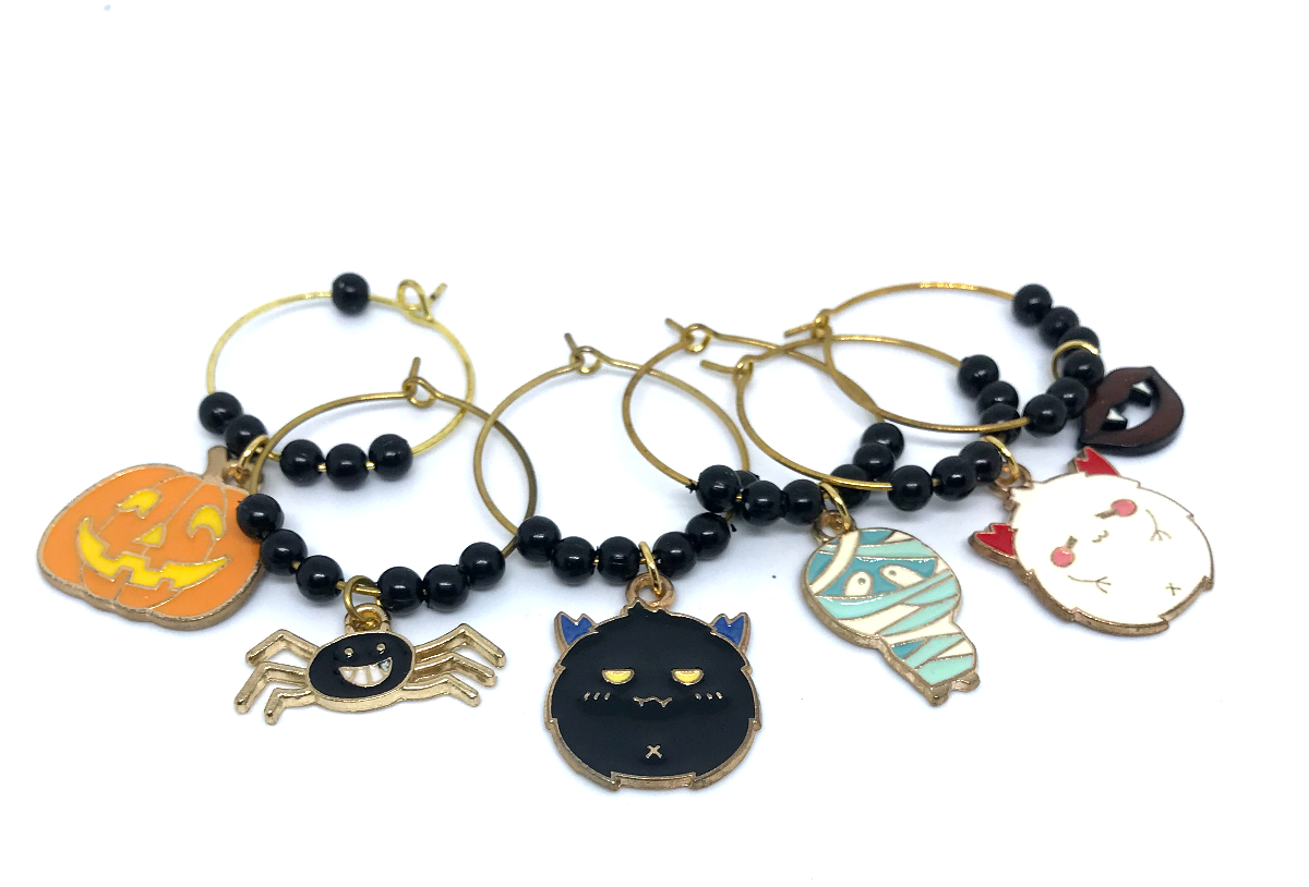 Kit 6 Marcadores de Taças e Copos Esmaltados Tema Halloween / Dia das Bruxas