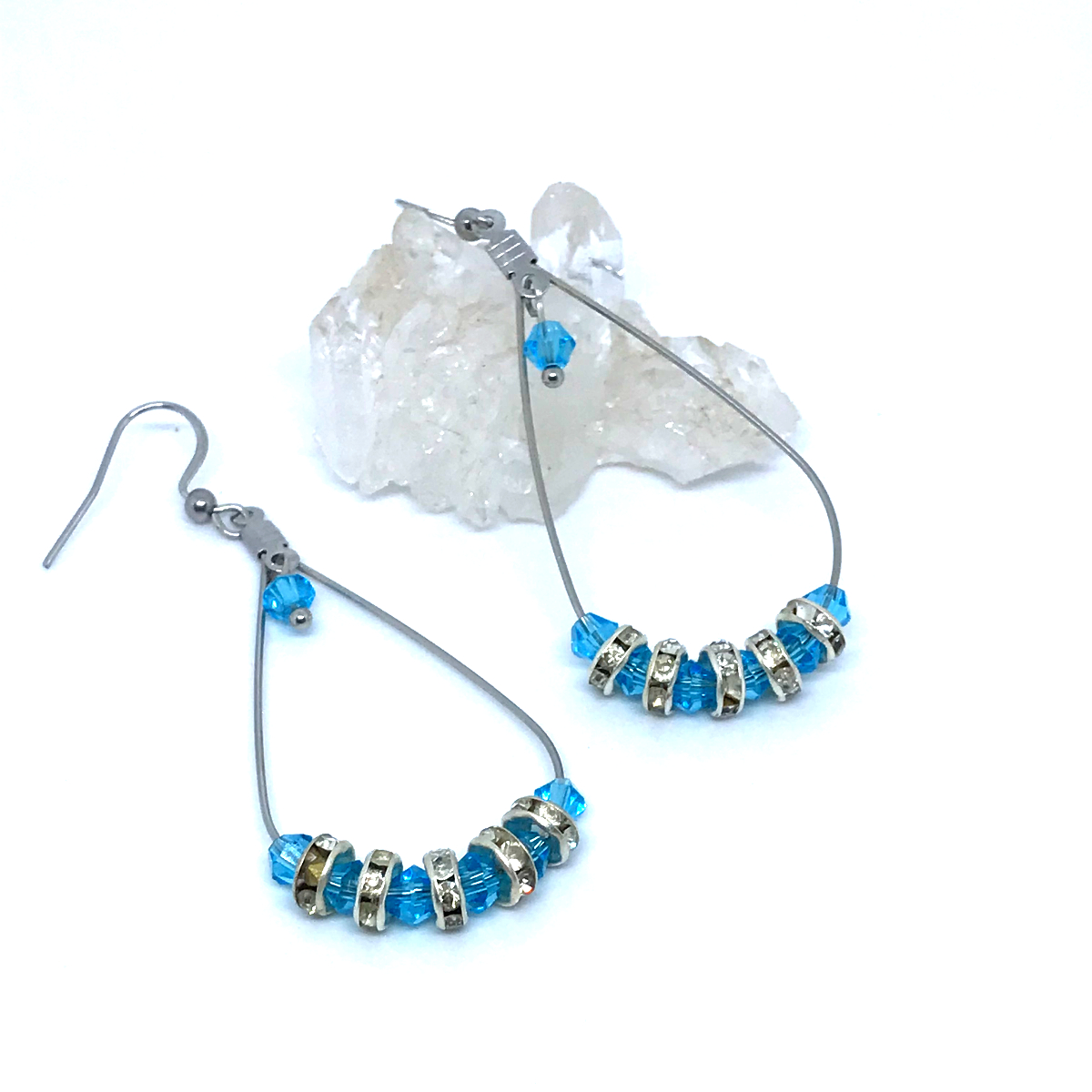 brinco gota cristal azul