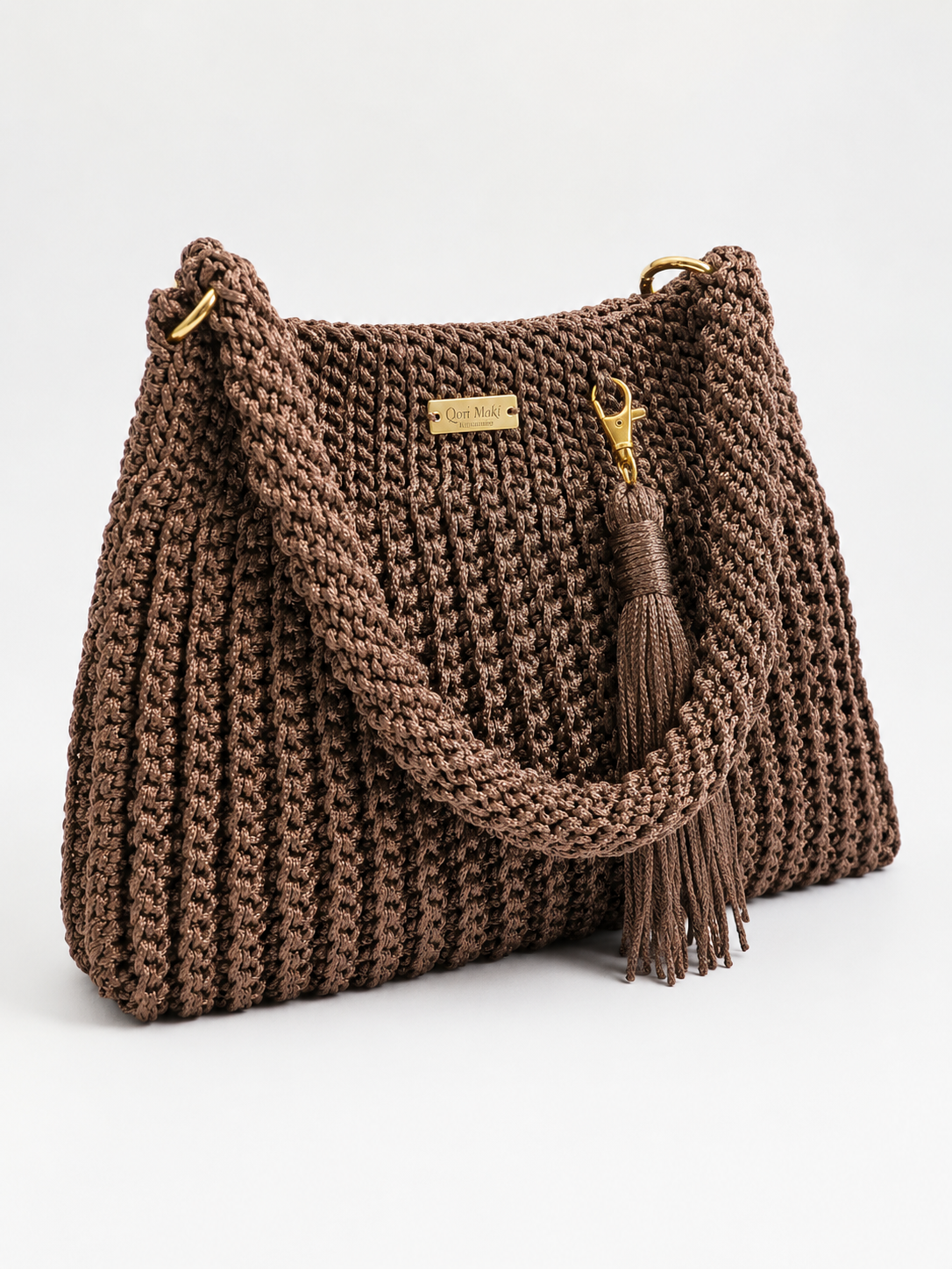 Bolsa Bag Qorimaki De Crochê De Ombro Fio Náutico marrom