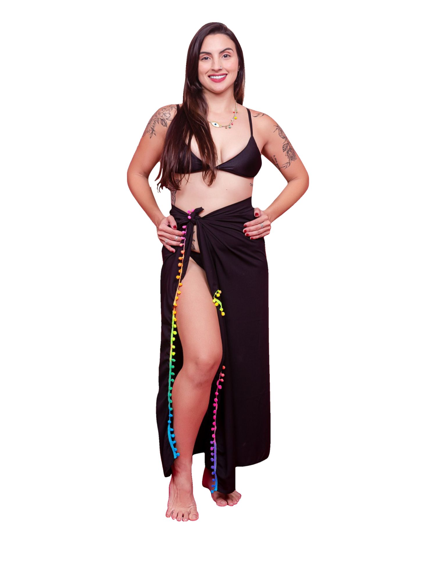 Canga Saída de Praia Viscose Pompom Neon