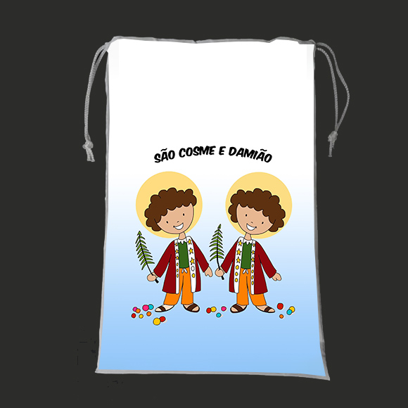 Saquinho para guloseimas doces São Cosme e São Damião 18x28cm (tecido tactel)