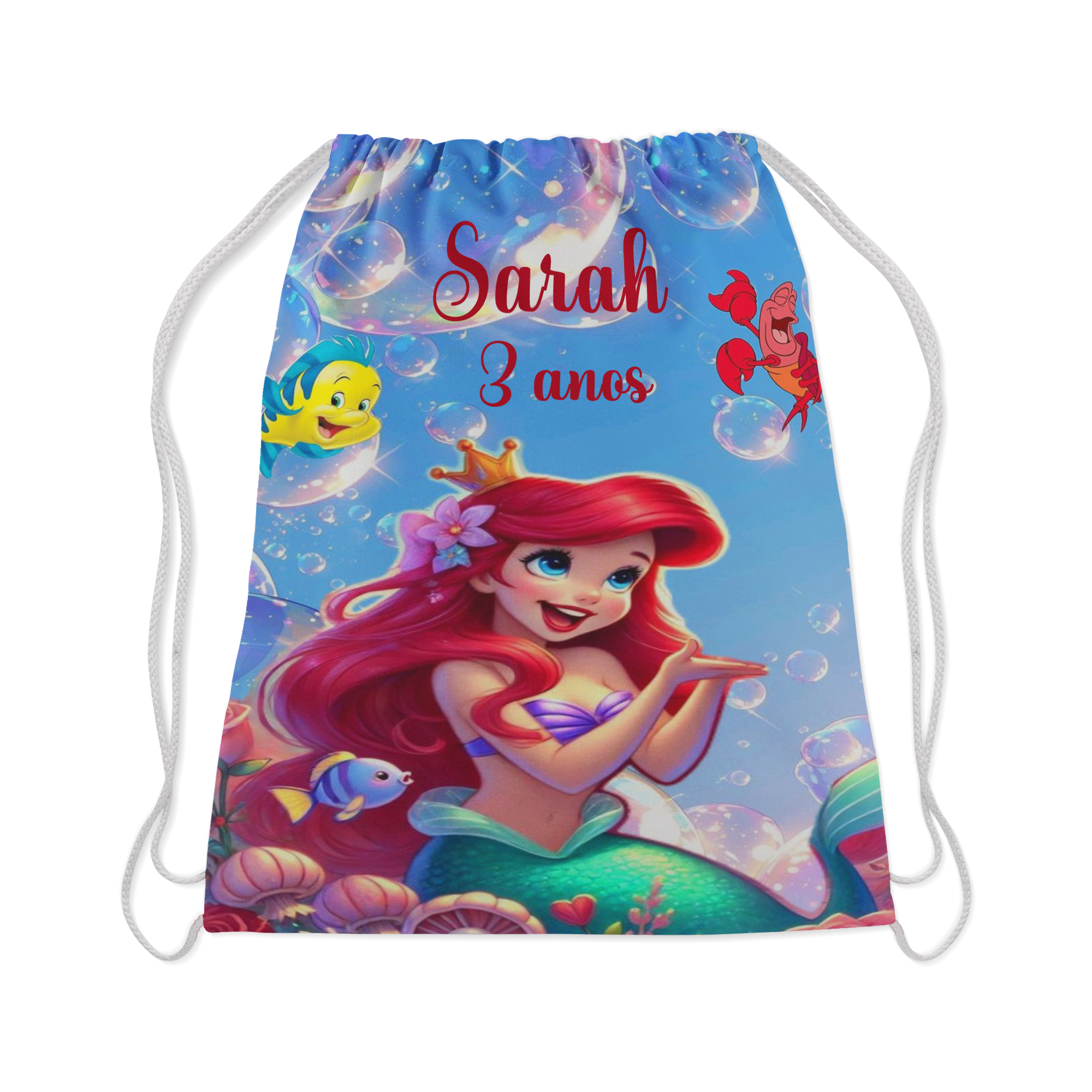 10 Mochilinha Personalizada lembrancinhas da Sereia Ariel