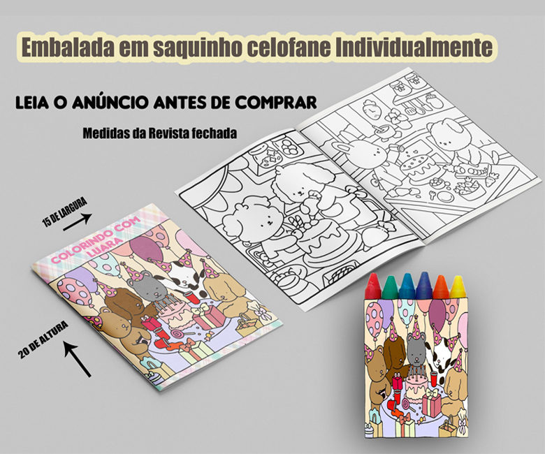 Revistinha de colorir e giz de cera personalizado do Bobie Goods