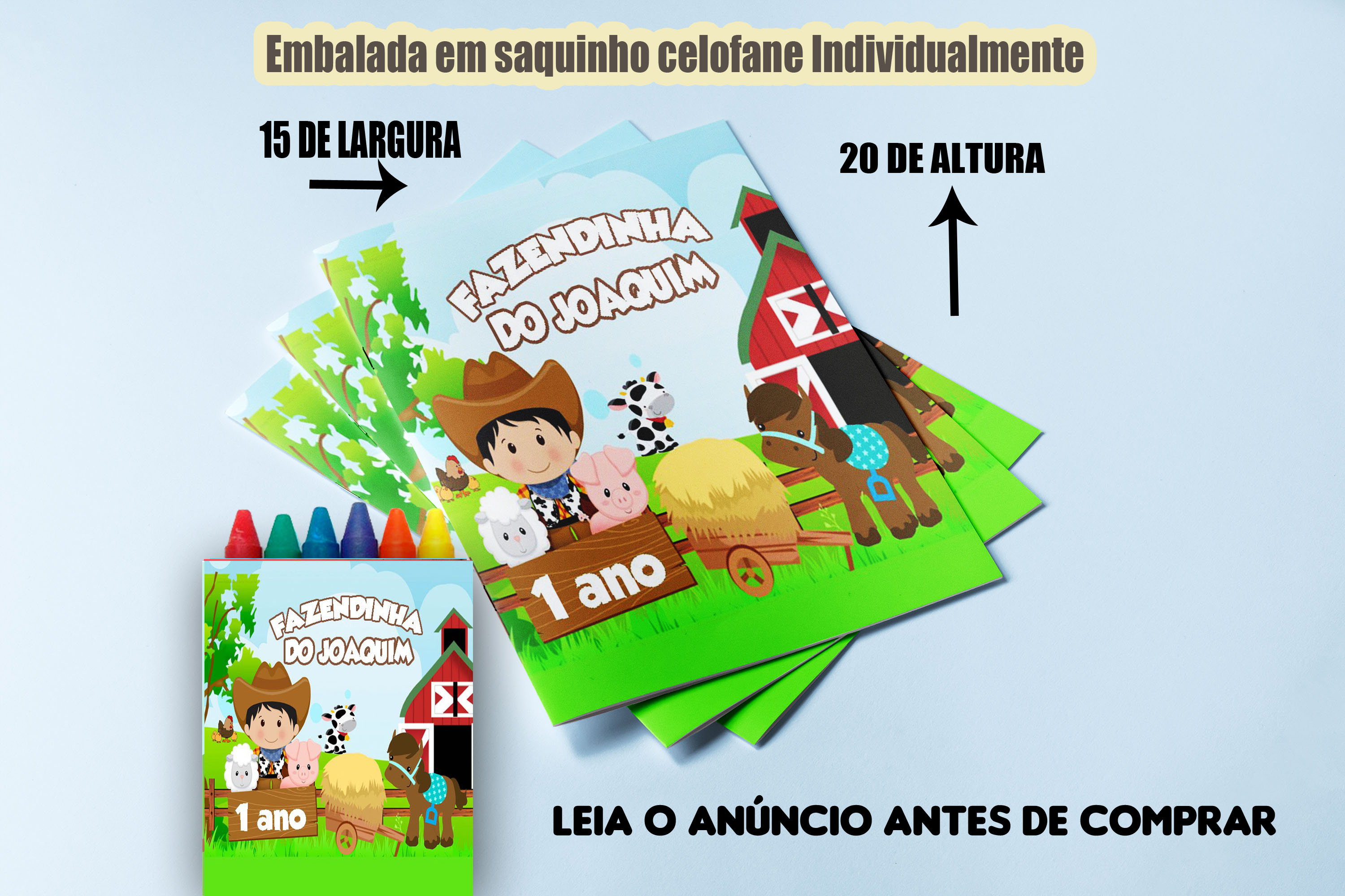 Revista de colorir com Giz de cera lembrancinhas infantil da Fazendinha