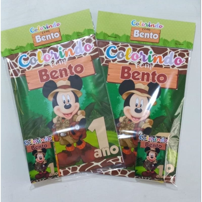 Kit Colorir com revista e Giz de cera Mickey Safari