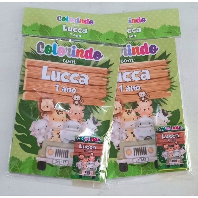 Kit Colorir revista e giz de cera Personalizado Safari Baby