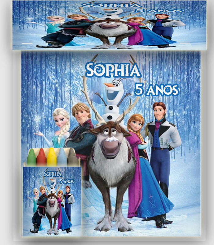 Kit Colorir revista e Giz de cera personalizado da Frozen