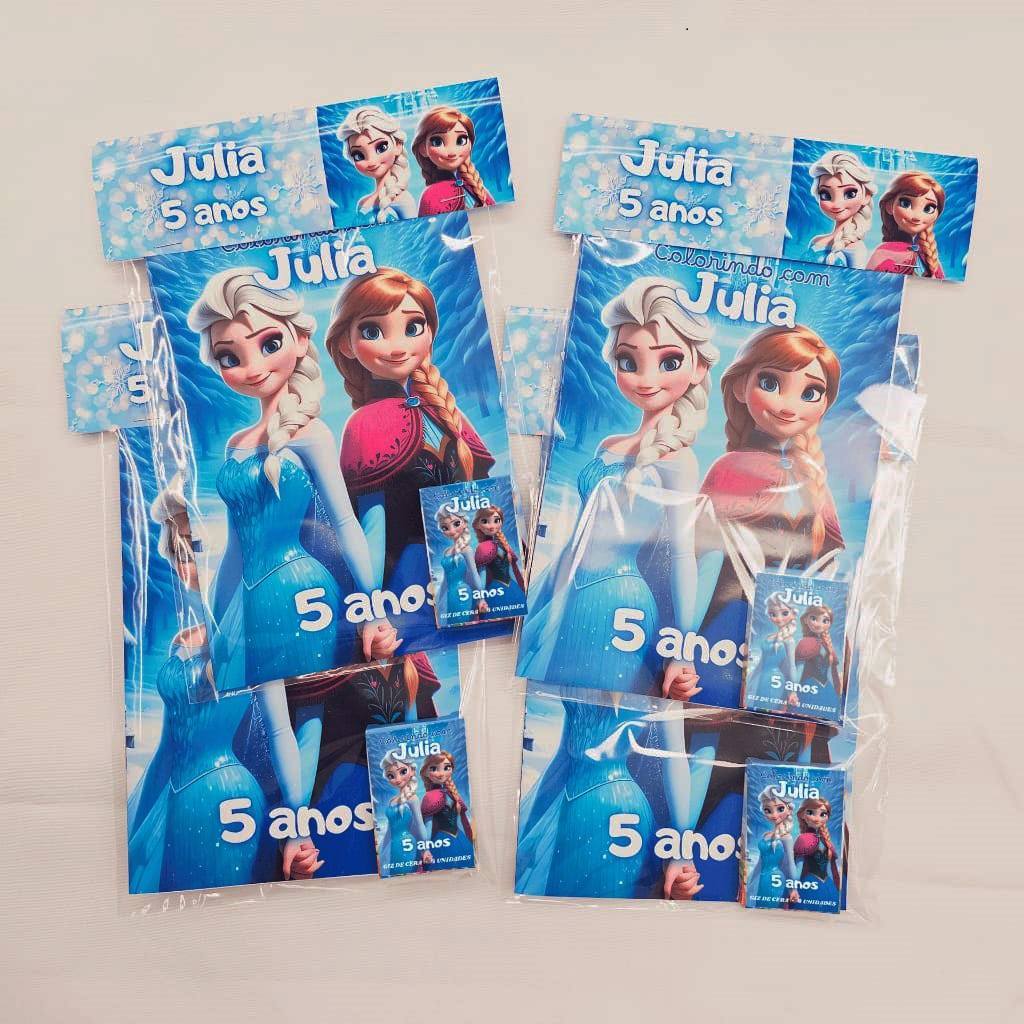Kit Colorir revista e Giz de cera Personalizado da Frozen