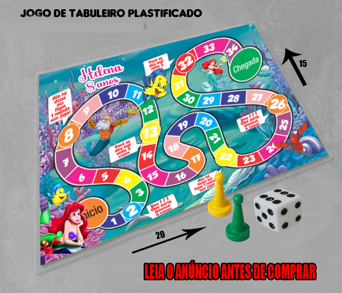 Jogo de Tabuleiro Personalizado da Sereia Ariel