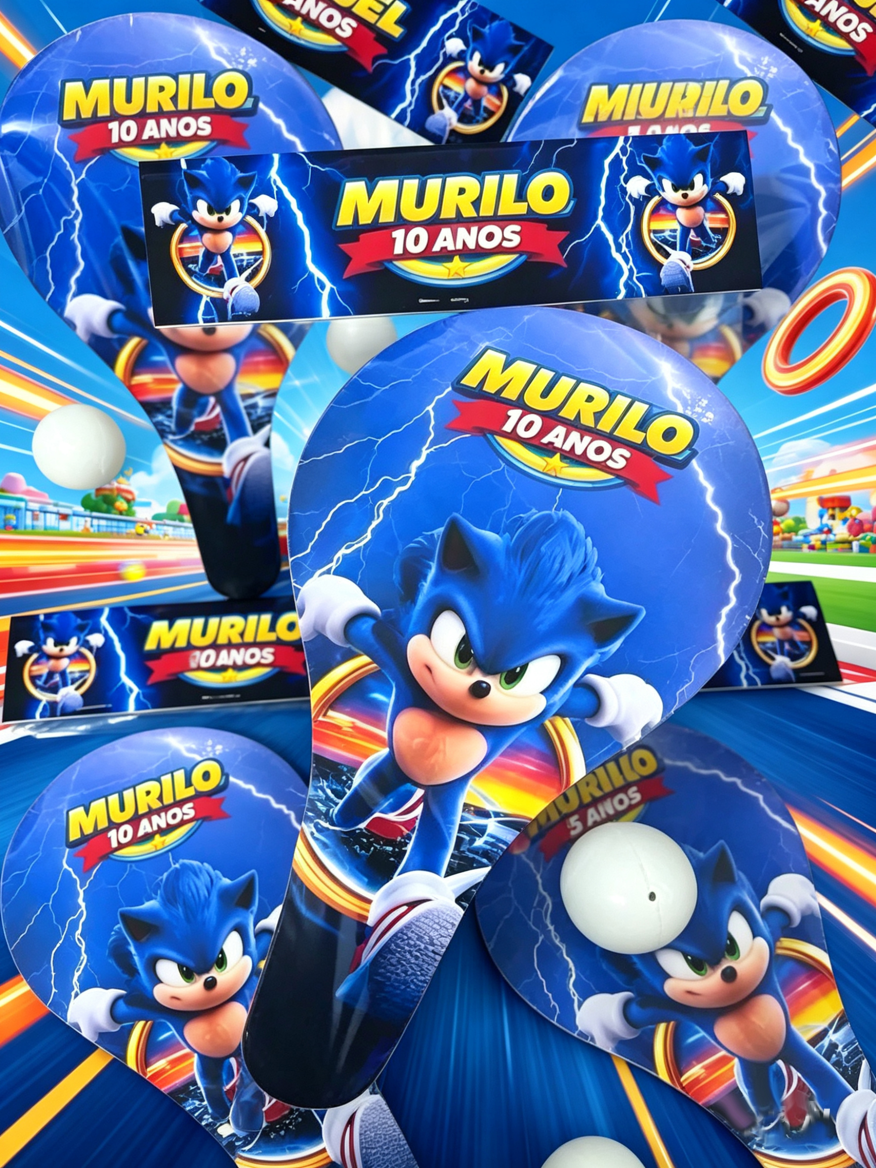 Raquete de ping pong para lembrancinhas de aniversario do Sonic